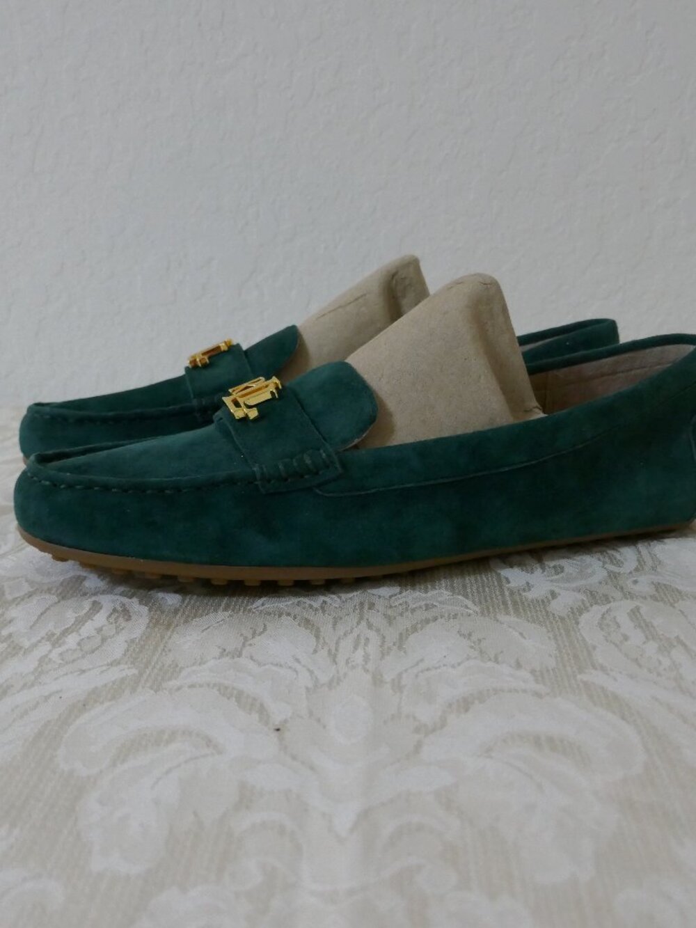 Ralph Lauren Barnsbury Suede Driving Loafer Green Signature Logo Women's Size 9 - Picture 4 of 12